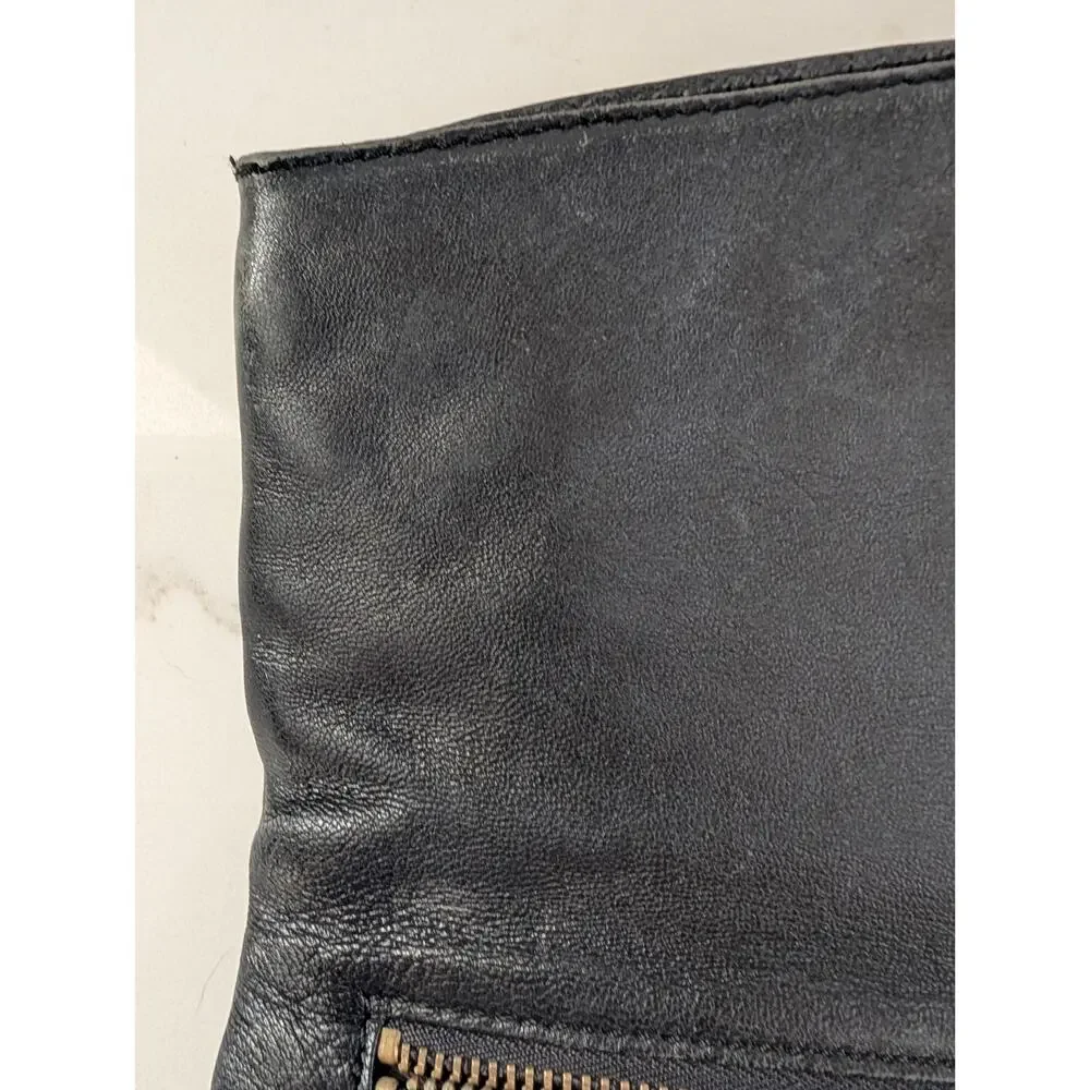 Besso Black Leather Clutch Gold Studded Buckle Fold Over Bag 10.5x6 Grunge...